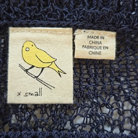Anthropologie Little Yellow Bird Open Knit Pullover Crochet Top Navy EUC - XS - Picture 7 of 8
